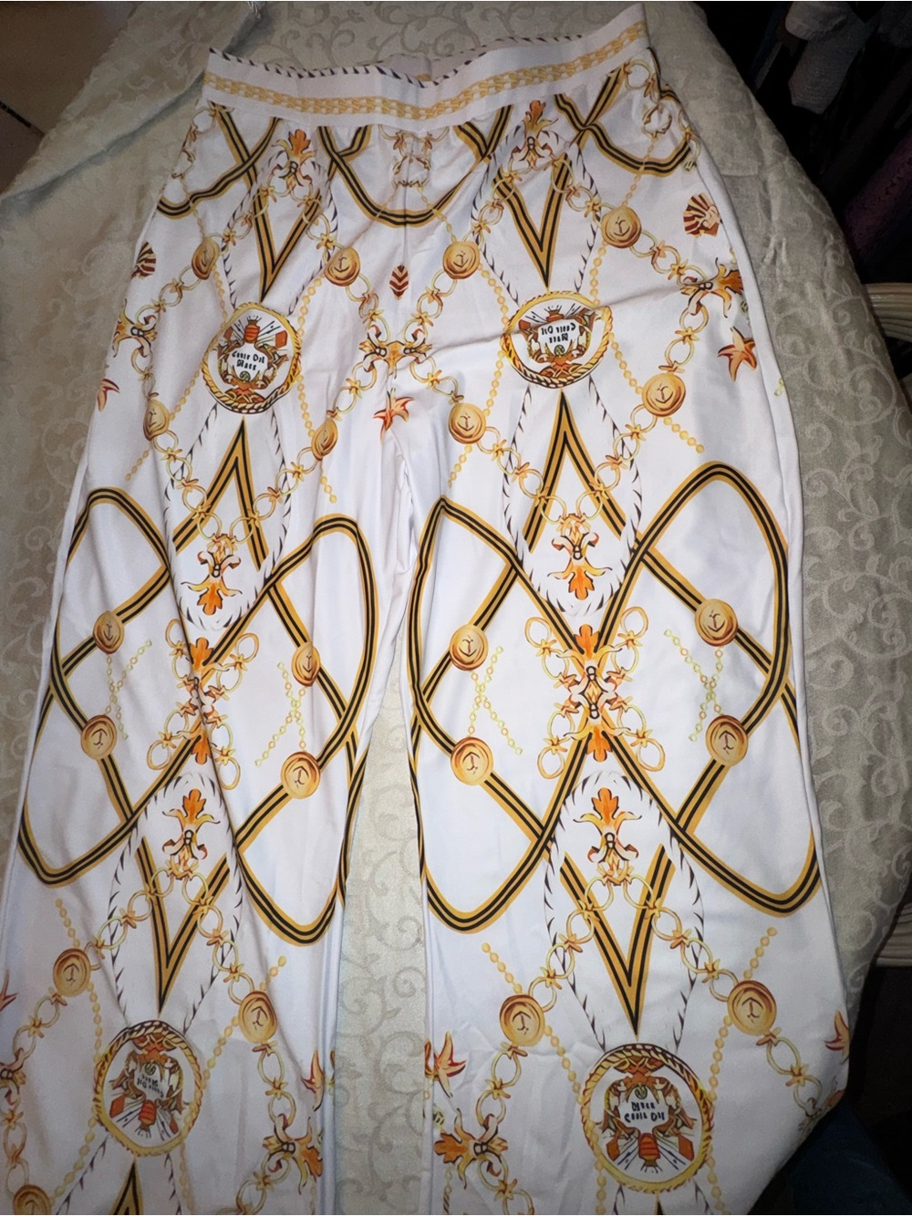 White & Gold Baroque Print Women’s Skirt